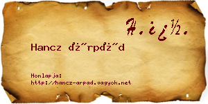Hancz Árpád névjegykártya